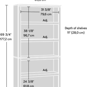Sauder Miscellaneous Storage 5 Split Bookcase/Book Shelf, L: 35.28" x W: 13.23" x H: 69.76", Oiled Oak finish