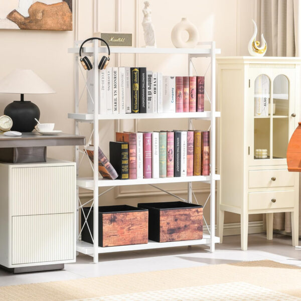 HCHQHS Bookshelf, 3-Tier Industrial Bookcase, Rustic Open Book Shelf, Wood and Metal Horizontal Bookshelves