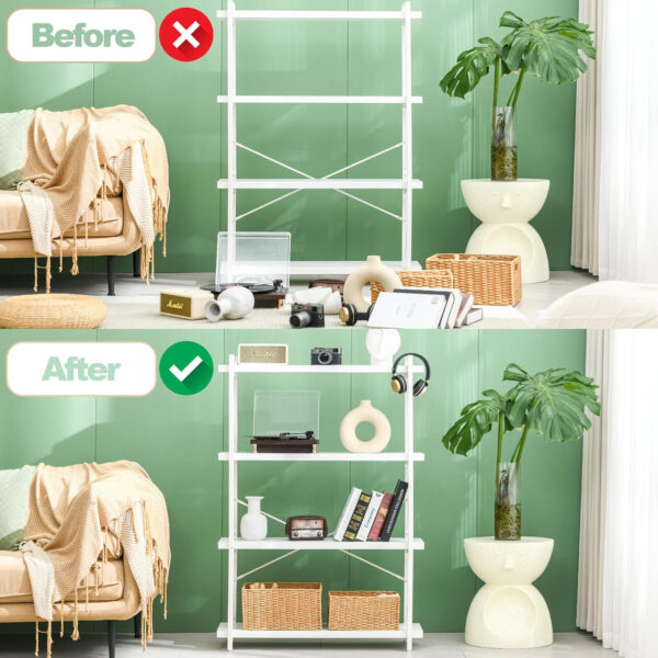 HCHQHS Bookshelf, 3-Tier Industrial Bookcase, Rustic Open Book Shelf, Wood and Metal Horizontal Bookshelves