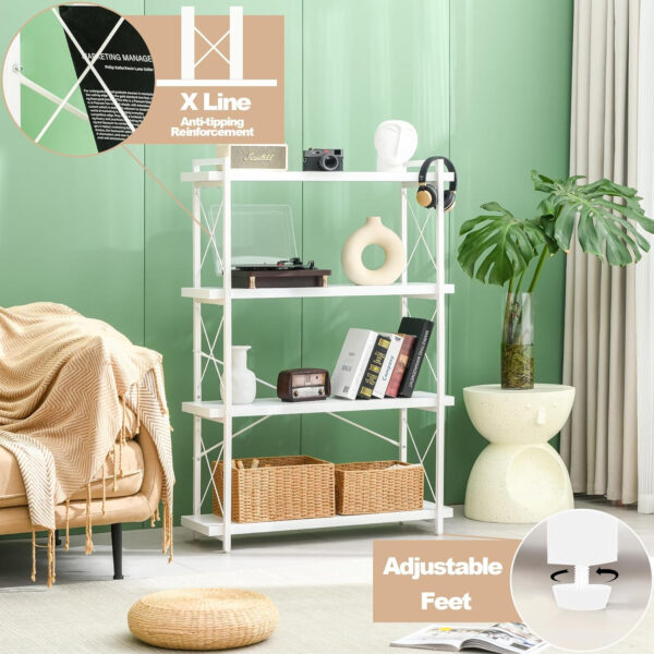 HCHQHS Bookshelf, 3-Tier Industrial Bookcase, Rustic Open Book Shelf, Wood and Metal Horizontal Bookshelves