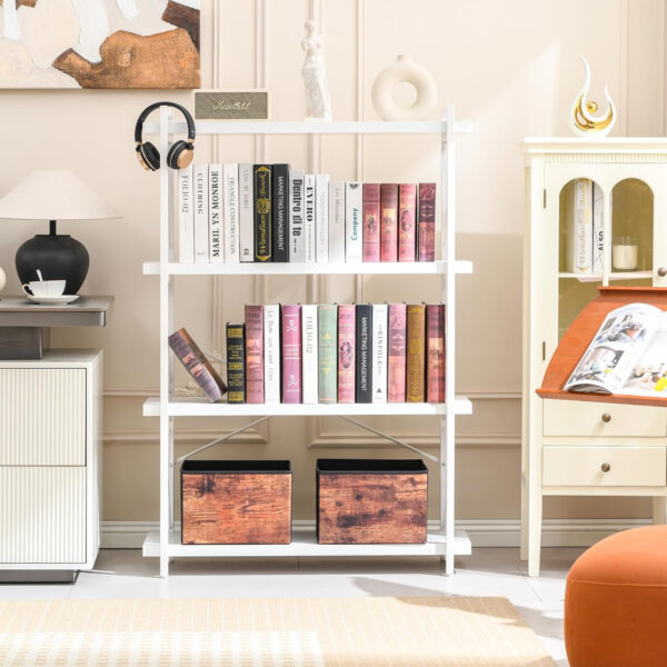 HCHQHS Bookshelf, 3-Tier Industrial Bookcase, Rustic Open Book Shelf, Wood and Metal Horizontal Bookshelves