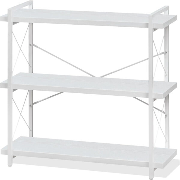 HCHQHS Bookshelf, 3-Tier Industrial Bookcase, Rustic Open Book Shelf, Wood and Metal Horizontal Bookshelves