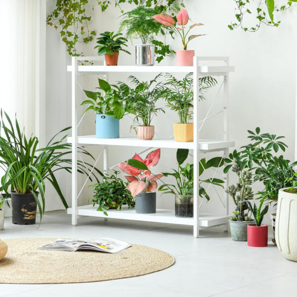 HCHQHS Bookshelf, 3-Tier Industrial Bookcase, Rustic Open Book Shelf, Wood and Metal Horizontal Bookshelves