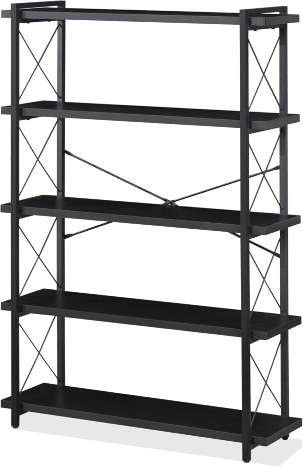 HCHQHS Bookshelf, 3-Tier Industrial Bookcase, Rustic Open Book Shelf, Wood and Metal Horizontal Bookshelves