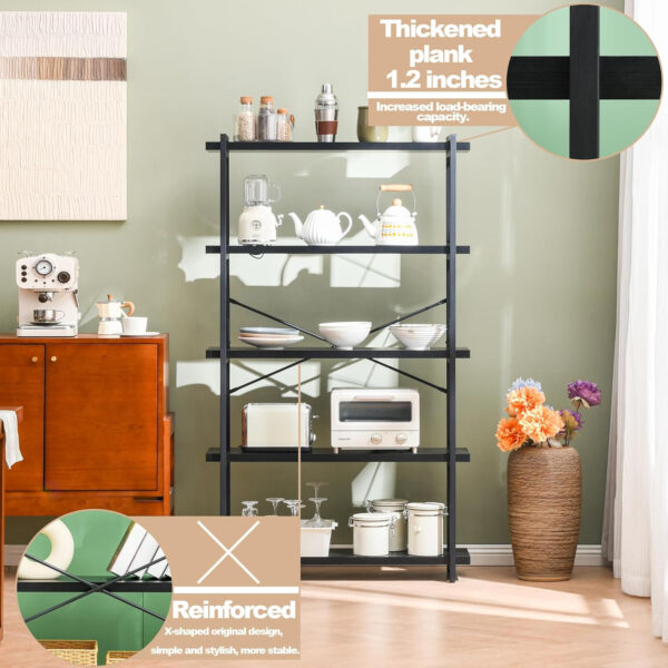 HCHQHS Bookshelf, 3-Tier Industrial Bookcase, Rustic Open Book Shelf, Wood and Metal Horizontal Bookshelves