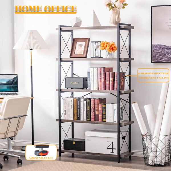 HCHQHS Bookshelf, 3-Tier Industrial Bookcase, Rustic Open Book Shelf, Wood and Metal Horizontal Bookshelves