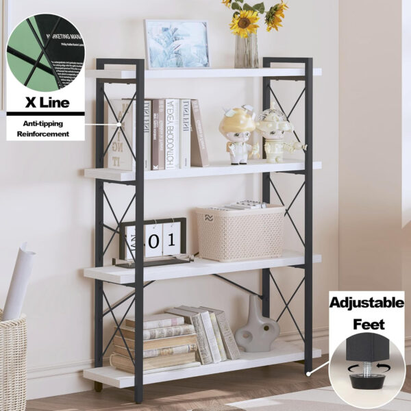 HCHQHS Bookshelf, 3-Tier Industrial Bookcase, Rustic Open Book Shelf, Wood and Metal Horizontal Bookshelves