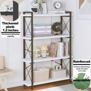 HCHQHS Bookshelf, 3-Tier Industrial Bookcase, Rustic Open Book Shelf, Wood and Metal Horizontal Bookshelves