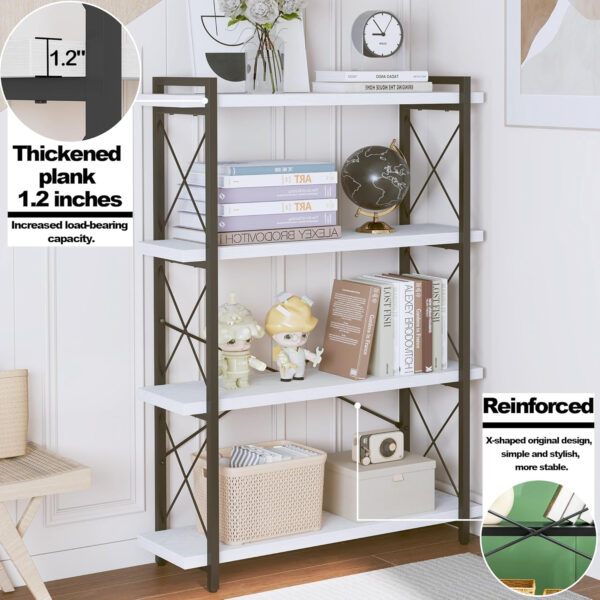 HCHQHS Bookshelf, 3-Tier Industrial Bookcase, Rustic Open Book Shelf, Wood and Metal Horizontal Bookshelves