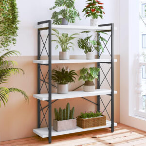 HCHQHS Bookshelf, 3-Tier Industrial Bookcase, Rustic Open Book Shelf, Wood and Metal Horizontal Bookshelves