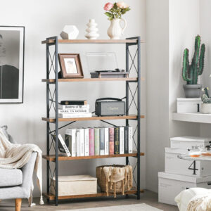 HCHQHS Bookshelf, 3-Tier Industrial Bookcase, Rustic Open Book Shelf, Wood and Metal Horizontal Bookshelves