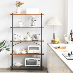 HCHQHS Bookshelf, 3-Tier Industrial Bookcase, Rustic Open Book Shelf, Wood and Metal Horizontal Bookshelves