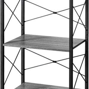 HCHQHS Bookshelf, 3-Tier Industrial Bookcase, Rustic Open Book Shelf, Wood and Metal Horizontal Bookshelves