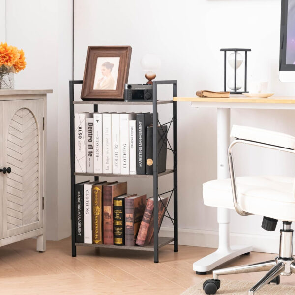 HCHQHS Bookshelf, 3-Tier Industrial Bookcase, Rustic Open Book Shelf, Wood and Metal Horizontal Bookshelves