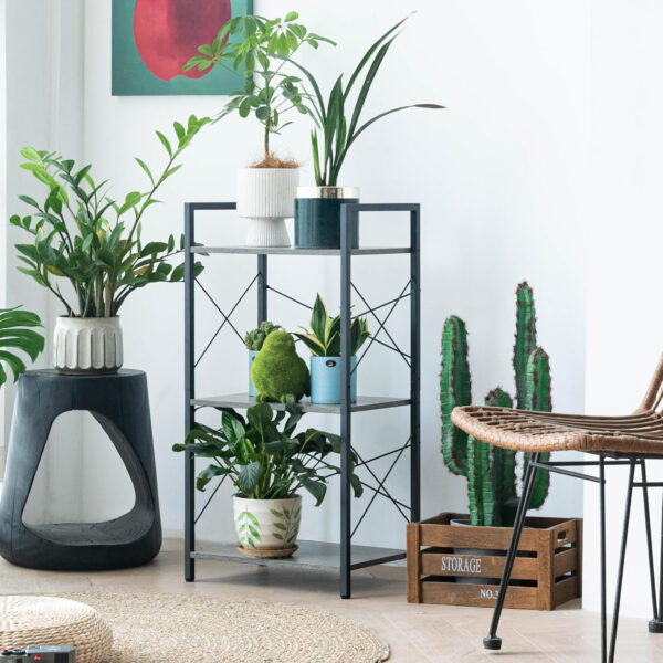 HCHQHS Bookshelf, 3-Tier Industrial Bookcase, Rustic Open Book Shelf, Wood and Metal Horizontal Bookshelves