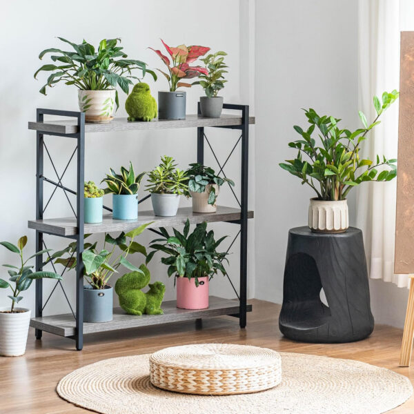 HCHQHS Bookshelf, 3-Tier Industrial Bookcase, Rustic Open Book Shelf, Wood and Metal Horizontal Bookshelves