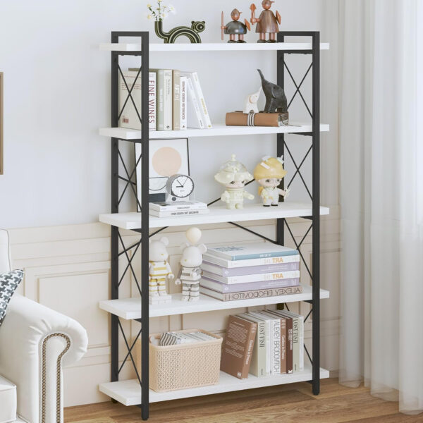 HCHQHS Bookshelf, 3-Tier Industrial Bookcase, Rustic Open Book Shelf, Wood and Metal Horizontal Bookshelves