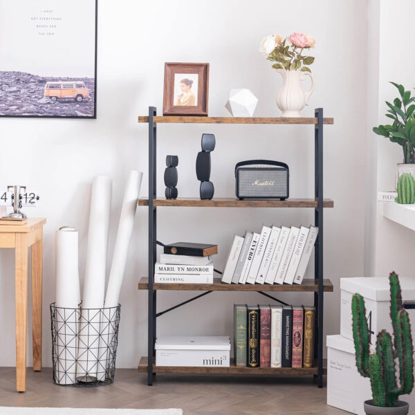 HCHQHS Bookshelf, 3-Tier Industrial Bookcase, Rustic Open Book Shelf, Wood and Metal Horizontal Bookshelves