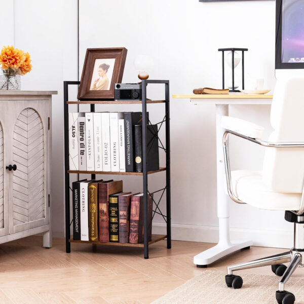 HCHQHS Bookshelf, 3-Tier Industrial Bookcase, Rustic Open Book Shelf, Wood and Metal Horizontal Bookshelves