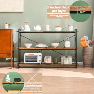 HCHQHS Bookshelf, 3-Tier Industrial Bookcase, Rustic Open Book Shelf, Wood and Metal Horizontal Bookshelves