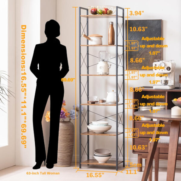 HCHQHS Bookshelf, 3-Tier Industrial Bookcase, Rustic Open Book Shelf, Wood and Metal Horizontal Bookshelves