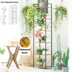 HCHQHS Bookshelf, 3-Tier Industrial Bookcase, Rustic Open Book Shelf, Wood and Metal Horizontal Bookshelves