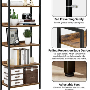 NUMENN Bookshelf, 5 Tier Bookshelves, Home Office Bookcase Shelf Storage Organizer, Free Standing Storage Shelving Unit for Bedroom, Living Room and Home Office, Vintage