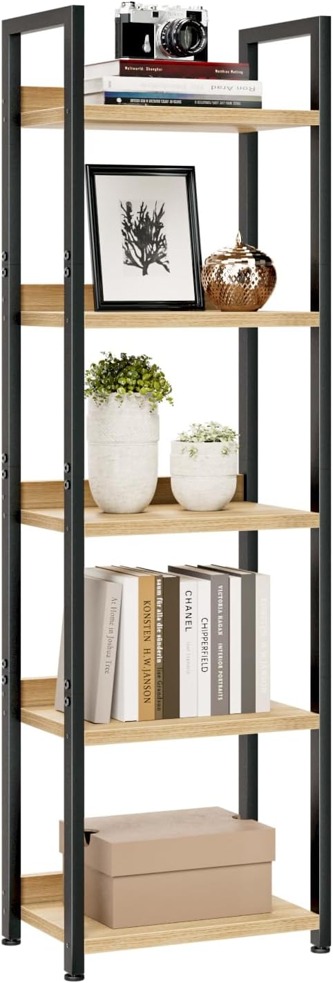 NUMENN Bookshelf, 5 Tier Bookshelves, Home Office Bookcase Shelf Storage Organizer, Free Standing Storage Shelving Unit for Bedroom, Living Room and Home Office, Vintage