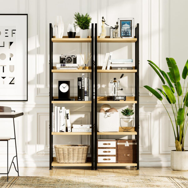 NUMENN Bookshelf, 5 Tier Bookshelves, Home Office Bookcase Shelf Storage Organizer, Free Standing Storage Shelving Unit for Bedroom, Living Room and Home Office, Vintage