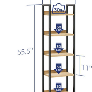 NUMENN Bookshelf, 5 Tier Bookshelves, Home Office Bookcase Shelf Storage Organizer, Free Standing Storage Shelving Unit for Bedroom, Living Room and Home Office, Vintage