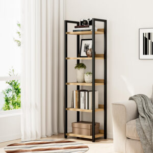 NUMENN Bookshelf, 5 Tier Bookshelves, Home Office Bookcase Shelf Storage Organizer, Free Standing Storage Shelving Unit for Bedroom, Living Room and Home Office, Vintage