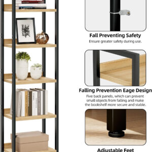 NUMENN Bookshelf, 5 Tier Bookshelves, Home Office Bookcase Shelf Storage Organizer, Free Standing Storage Shelving Unit for Bedroom, Living Room and Home Office, Vintage