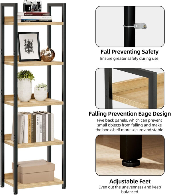 NUMENN Bookshelf, 5 Tier Bookshelves, Home Office Bookcase Shelf Storage Organizer, Free Standing Storage Shelving Unit for Bedroom, Living Room and Home Office, Vintage