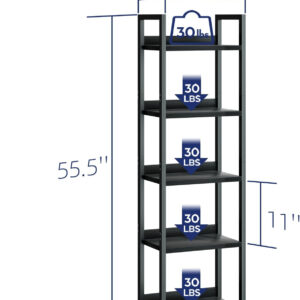 NUMENN Bookshelf, 5 Tier Bookshelves, Home Office Bookcase Shelf Storage Organizer, Free Standing Storage Shelving Unit for Bedroom, Living Room and Home Office, Vintage