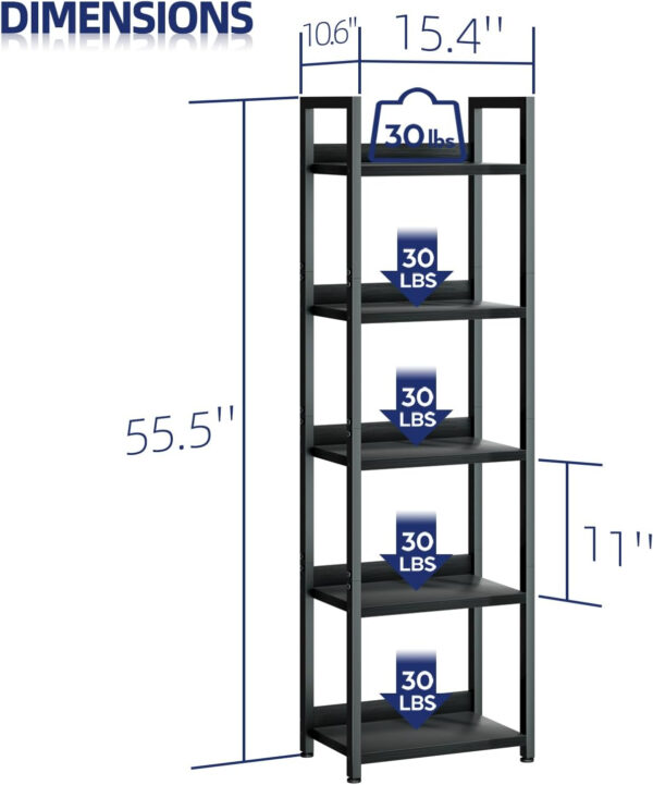 NUMENN Bookshelf, 5 Tier Bookshelves, Home Office Bookcase Shelf Storage Organizer, Free Standing Storage Shelving Unit for Bedroom, Living Room and Home Office, Vintage