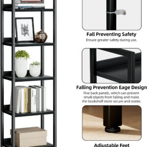 NUMENN Bookshelf, 5 Tier Bookshelves, Home Office Bookcase Shelf Storage Organizer, Free Standing Storage Shelving Unit for Bedroom, Living Room and Home Office, Vintage