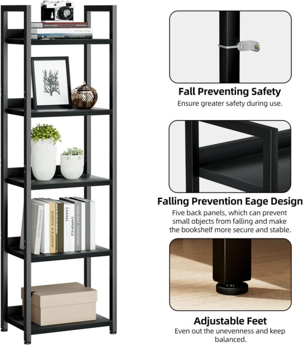 NUMENN Bookshelf, 5 Tier Bookshelves, Home Office Bookcase Shelf Storage Organizer, Free Standing Storage Shelving Unit for Bedroom, Living Room and Home Office, Vintage