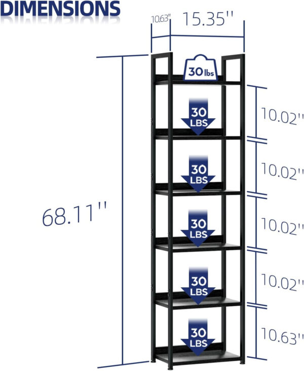 NUMENN Bookshelf, 5 Tier Bookshelves, Home Office Bookcase Shelf Storage Organizer, Free Standing Storage Shelving Unit for Bedroom, Living Room and Home Office, Vintage