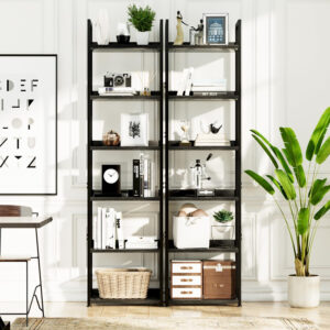 NUMENN Bookshelf, 5 Tier Bookshelves, Home Office Bookcase Shelf Storage Organizer, Free Standing Storage Shelving Unit for Bedroom, Living Room and Home Office, Vintage