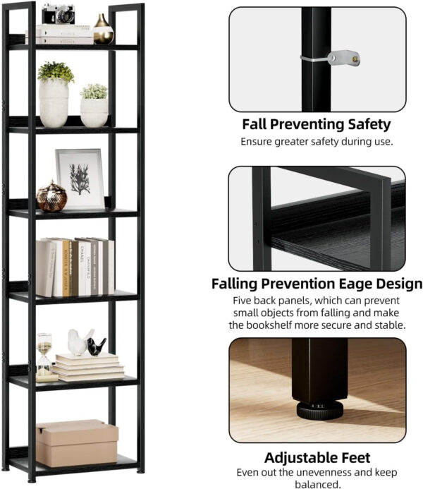NUMENN Bookshelf, 5 Tier Bookshelves, Home Office Bookcase Shelf Storage Organizer, Free Standing Storage Shelving Unit for Bedroom, Living Room and Home Office, Vintage