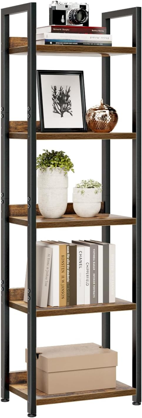 NUMENN Bookshelf, 5 Tier Bookshelves, Home Office Bookcase Shelf Storage Organizer, Free Standing Storage Shelving Unit for Bedroom, Living Room and Home Office, Vintage