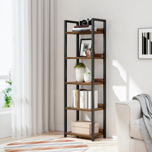 NUMENN Bookshelf, 5 Tier Bookshelves, Home Office Bookcase Shelf Storage Organizer, Free Standing Storage Shelving Unit for Bedroom, Living Room and Home Office, Vintage