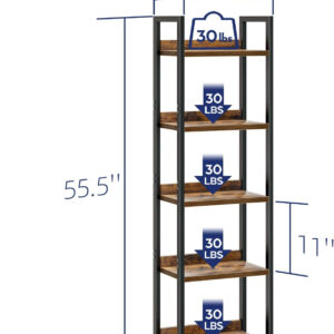 NUMENN Bookshelf, 5 Tier Bookshelves, Home Office Bookcase Shelf Storage Organizer, Free Standing Storage Shelving Unit for Bedroom, Living Room and Home Office, Vintage