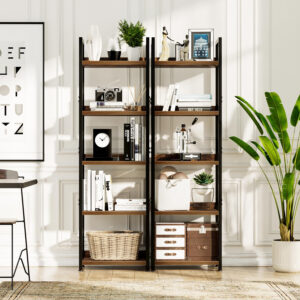 NUMENN Bookshelf, 5 Tier Bookshelves, Home Office Bookcase Shelf Storage Organizer, Free Standing Storage Shelving Unit for Bedroom, Living Room and Home Office, Vintage