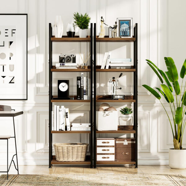NUMENN Bookshelf, 5 Tier Bookshelves, Home Office Bookcase Shelf Storage Organizer, Free Standing Storage Shelving Unit for Bedroom, Living Room and Home Office, Vintage