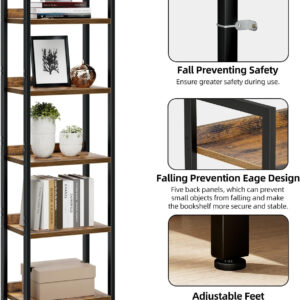 NUMENN Bookshelf, 5 Tier Bookshelves, Home Office Bookcase Shelf Storage Organizer, Free Standing Storage Shelving Unit for Bedroom, Living Room and Home Office, Vintage