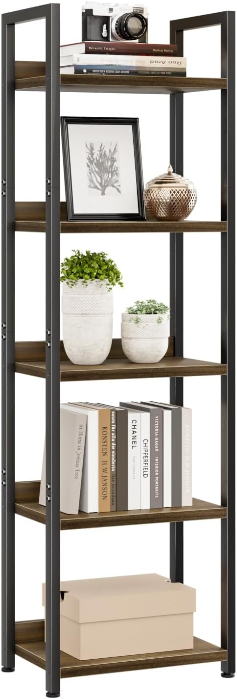 NUMENN Bookshelf, 5 Tier Bookshelves, Home Office Bookcase Shelf Storage Organizer, Free Standing Storage Shelving Unit for Bedroom, Living Room and Home Office, Vintage