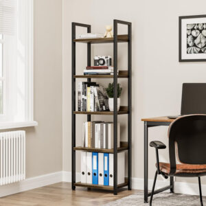 NUMENN Bookshelf, 5 Tier Bookshelves, Home Office Bookcase Shelf Storage Organizer, Free Standing Storage Shelving Unit for Bedroom, Living Room and Home Office, Vintage