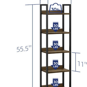 NUMENN Bookshelf, 5 Tier Bookshelves, Home Office Bookcase Shelf Storage Organizer, Free Standing Storage Shelving Unit for Bedroom, Living Room and Home Office, Vintage