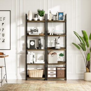 NUMENN Bookshelf, 5 Tier Bookshelves, Home Office Bookcase Shelf Storage Organizer, Free Standing Storage Shelving Unit for Bedroom, Living Room and Home Office, Vintage